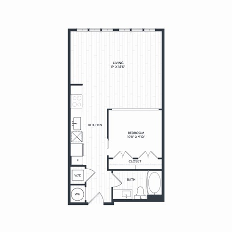 Floor plan for 1 bed, 1 bath, 660 sqft